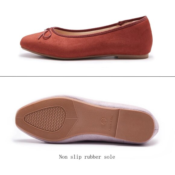 Women wine Red Polyurethane Closed Round Toe Comfortable Bow Ballet Flats Shoes - Picture 4 of 7